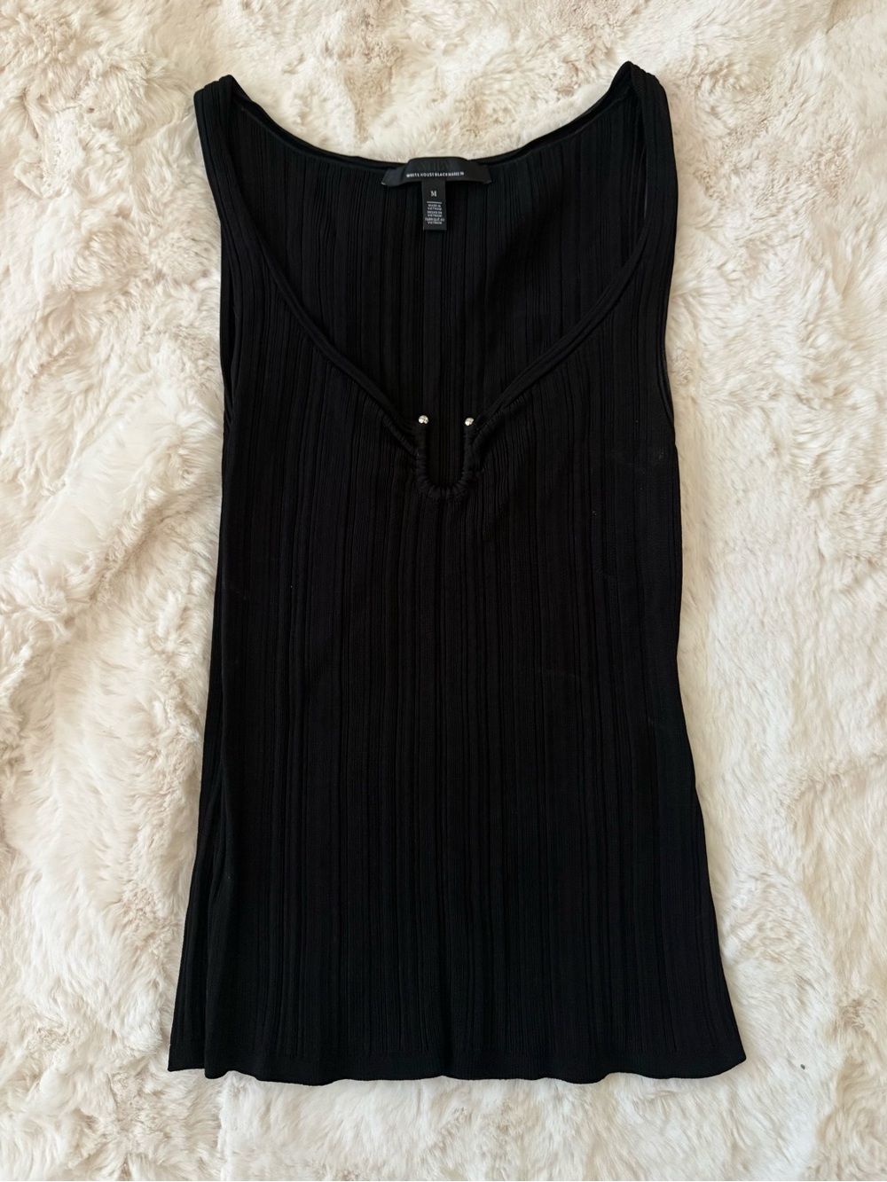 Black Ribbed Scoop Neck Tank by WHBM with Silver Hardware Detail - Size Medium